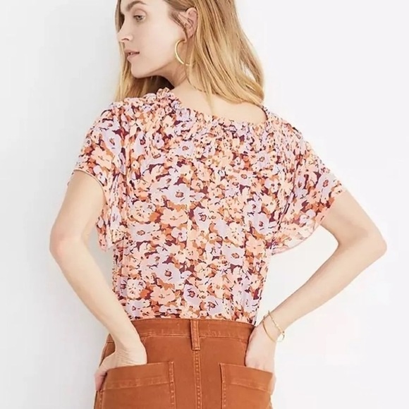 🏷️ 4/$25 Madewell Smocked Mockneck Off-Shoulder Top in Floral Breeze Size Small - Picture 3 of 11